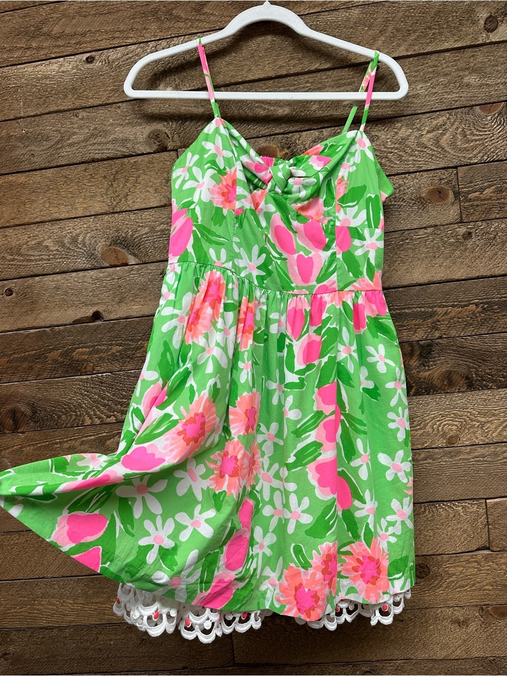 Lilly Pulitzer Floral Cutout Back Dress White Lace Trim Green Pink Sundress - Picture 3 of 9